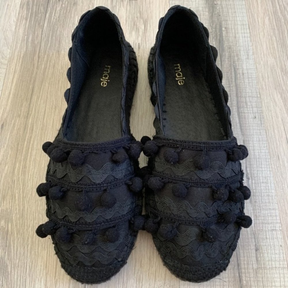 Maje Black Pom Pom Platform Espadrilles